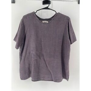 FLAX Linen Purple Striped Short Sleeve Top Women's Small